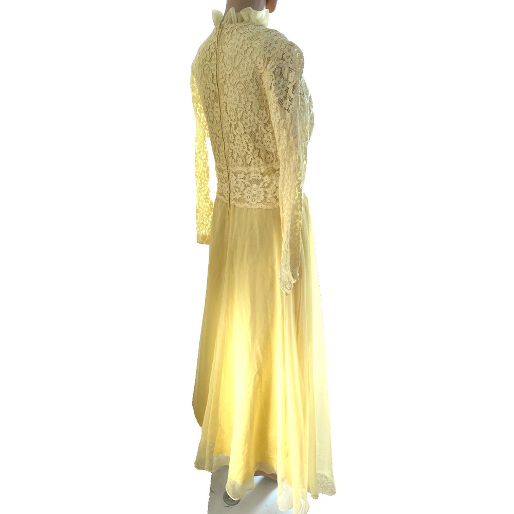 1980s Women's Dress XS Handmade Yellow Lace Ballroom Romantic Fairy Maxi (Read) - Picture 8 of 12